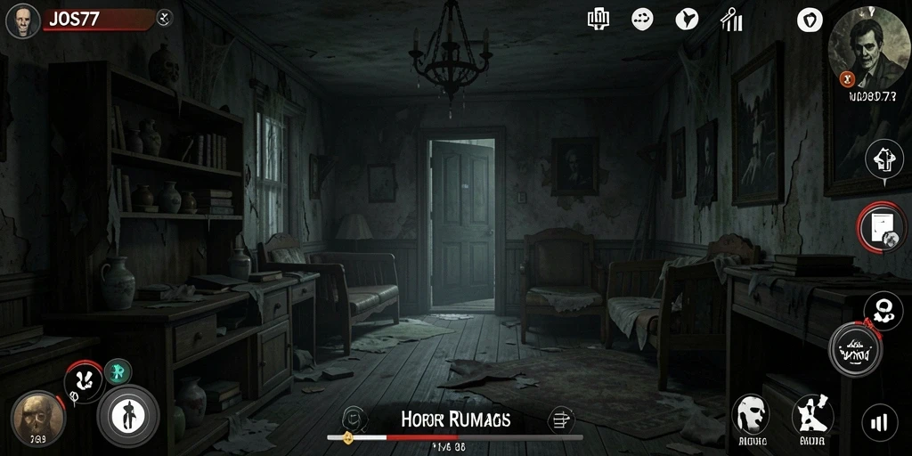 Antarmuka menegangkan dalam game Horor Rumah JOS77.