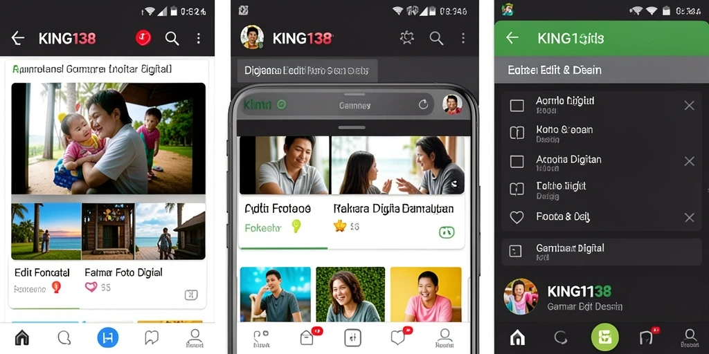 Tampilan antarmuka aplikasi KING138 dengan berbagai fitur Gambar Digital.