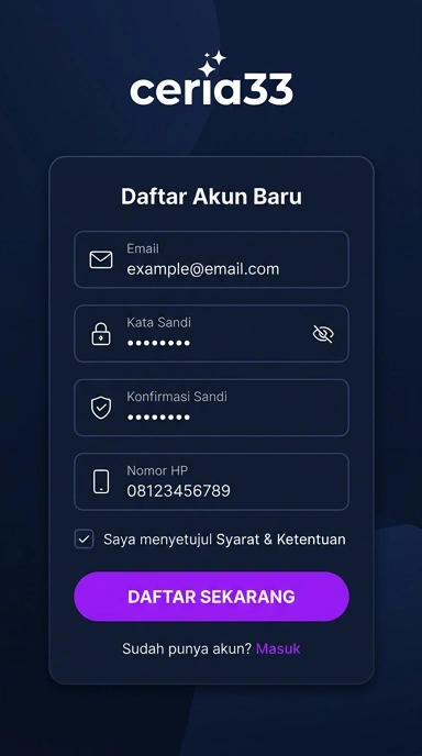 Tampilan halaman daftar ceria33